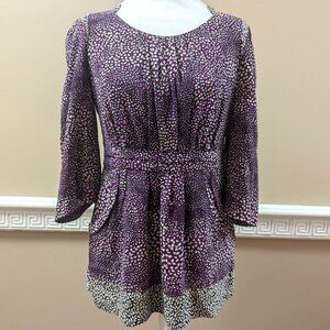 Leifsdottir 100% silk purple botannical print peplum top Size 4